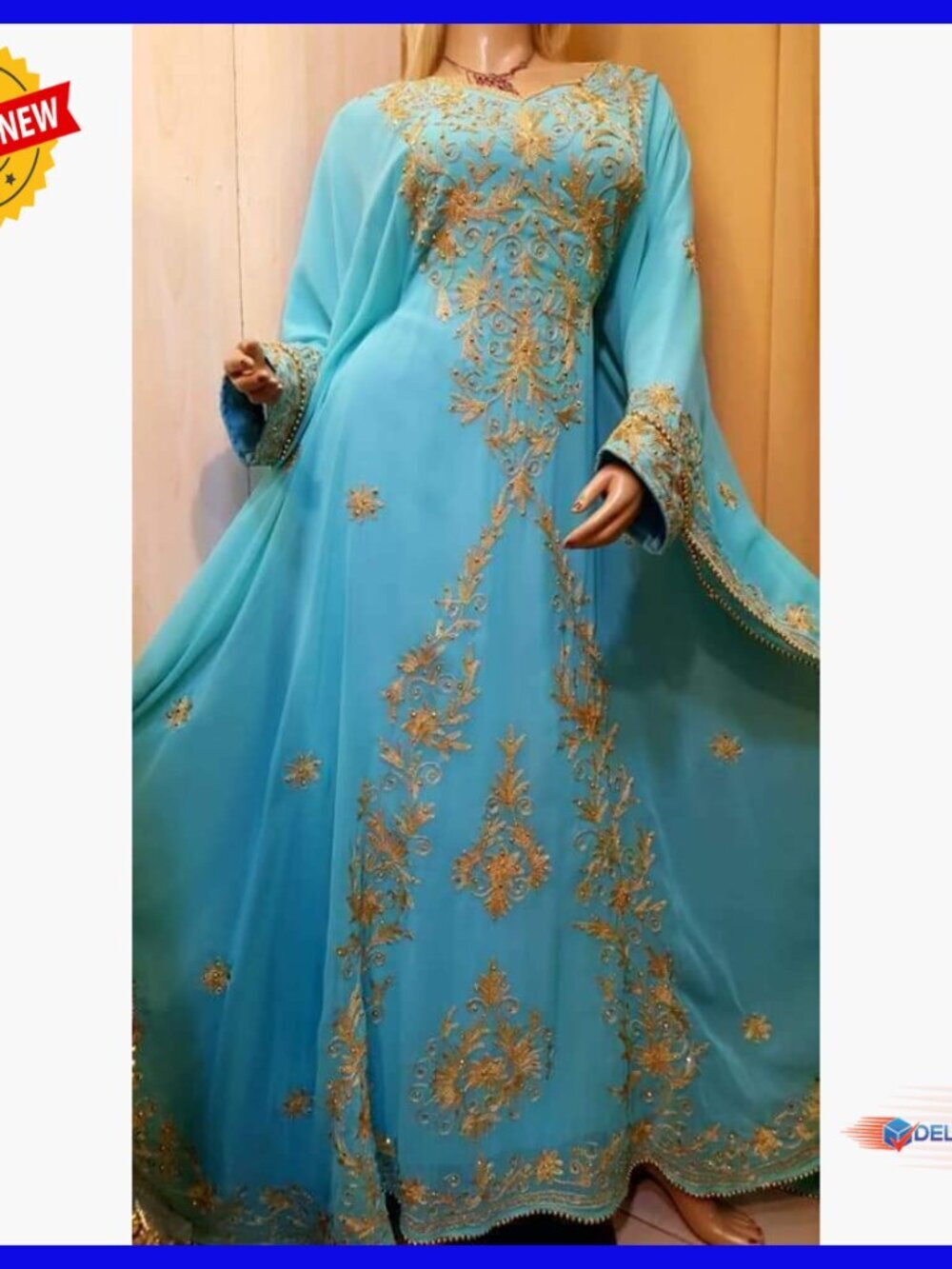 Long Sleeve Georgette Kaftan Gown Abaya Dress Lounge Wear Strapless - Picture 2 of 2